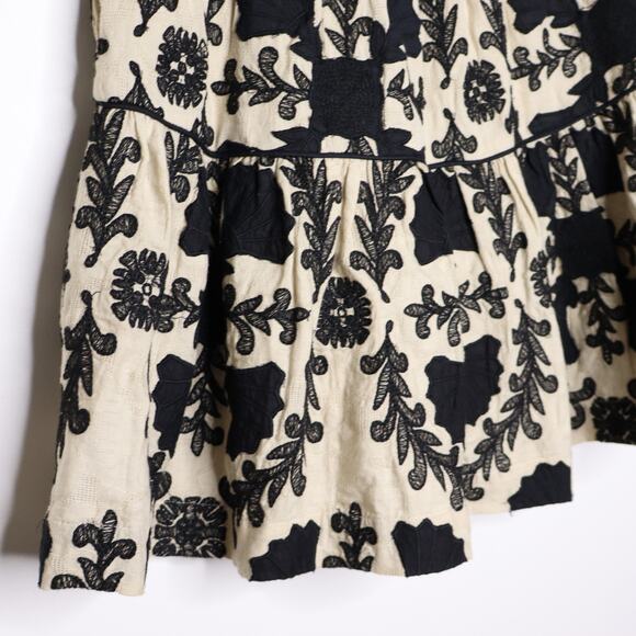 ANTHROPOLOGIE A-Line Flounce Mini Skirt Emobroidered Floral Black Tan Women's S - Picture 9 of 16